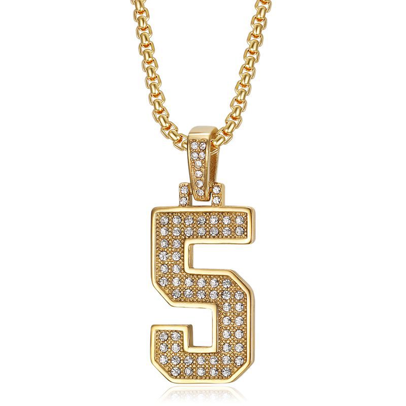 Planderful Everyday Genie Hiphop Stainless Steel Gold Plated Zircon 0to9 Digital Pendant Necklace For Men