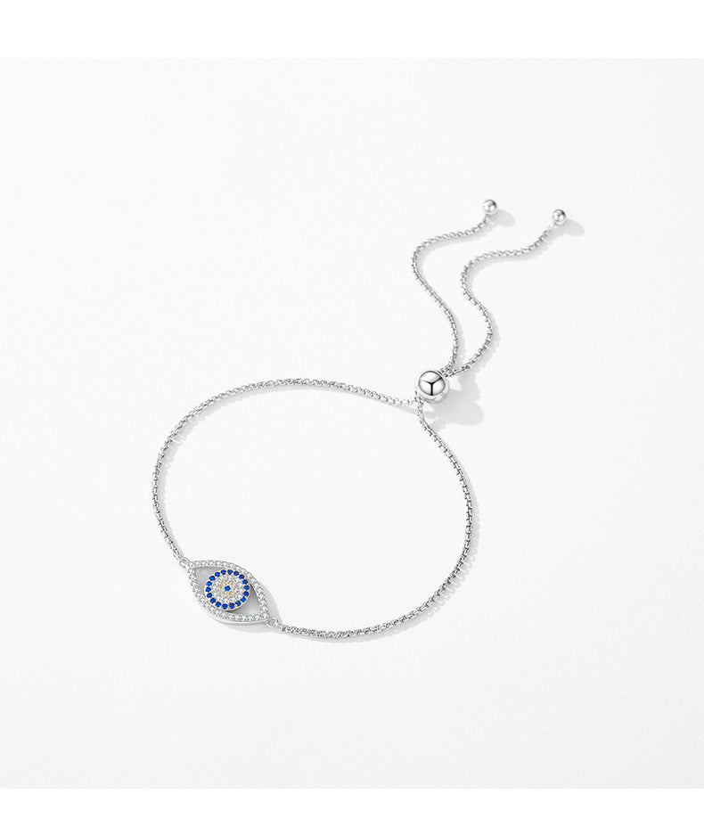 S925 Sterling Silver Evil Eye Zircon Bracelet with Hollow Blue Eye Detail