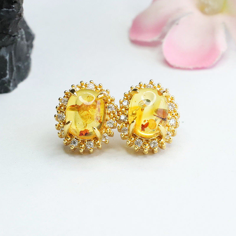 Amber Floral Halo Stud Earrings
