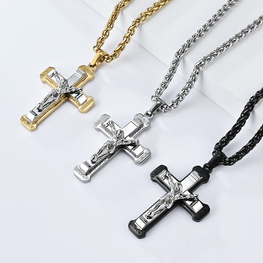 Timeless Titanium Steel Cross Necklace for Discerning Men