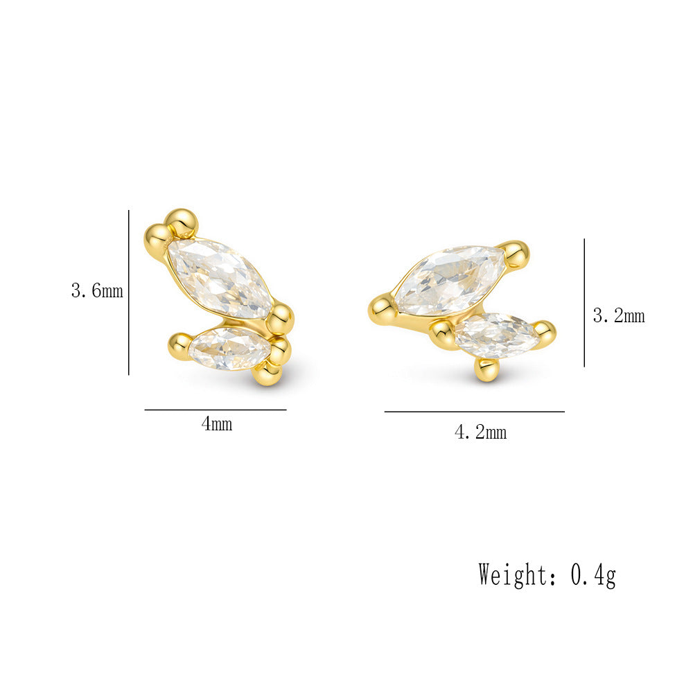Stylish And Compact Mini Sterling Silver Stud Earrings Exquisite Horse Eye Zircon Earrings,