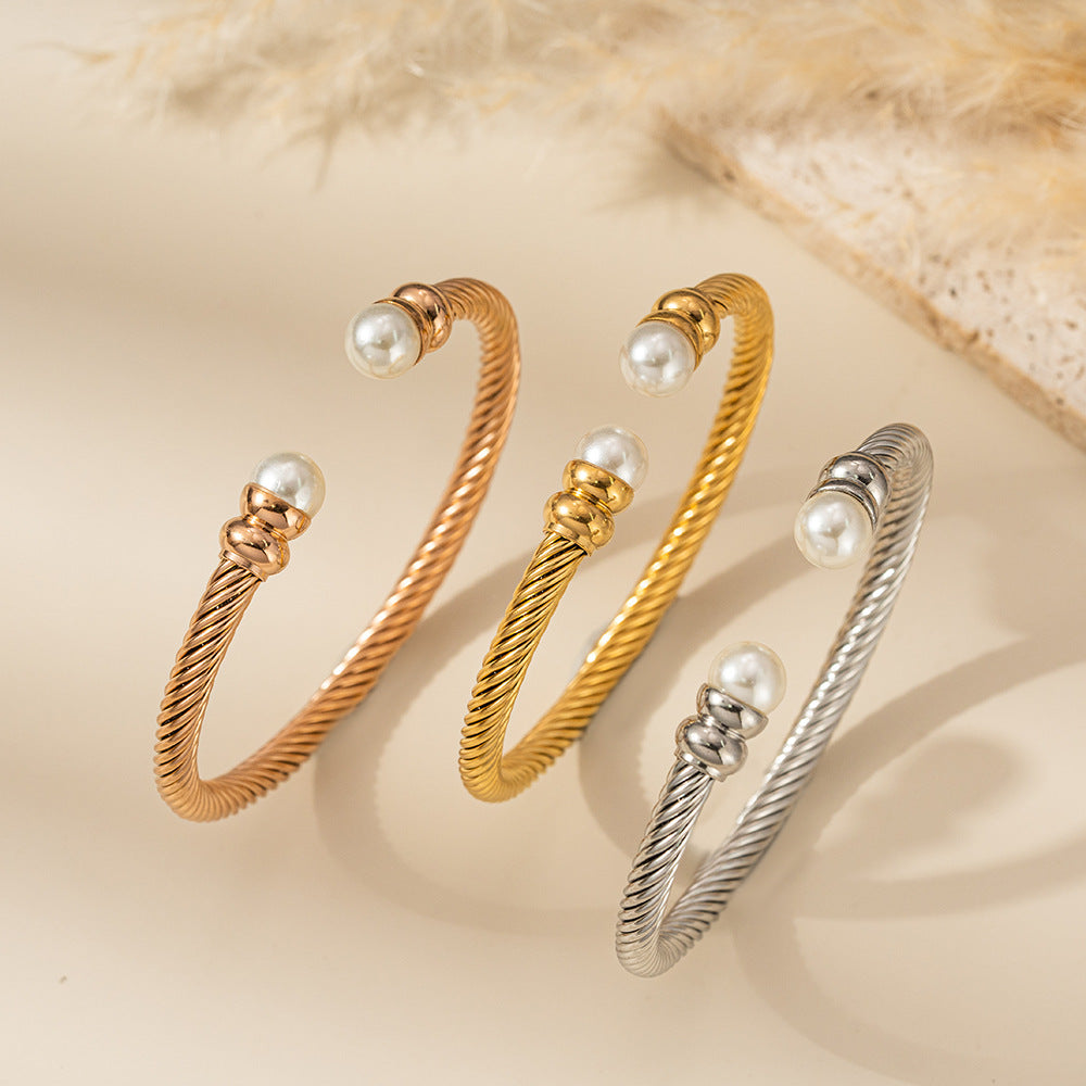 Stainless Steel Bracelet With Pearl Twist Design For Women By Planderful Everyday Genie