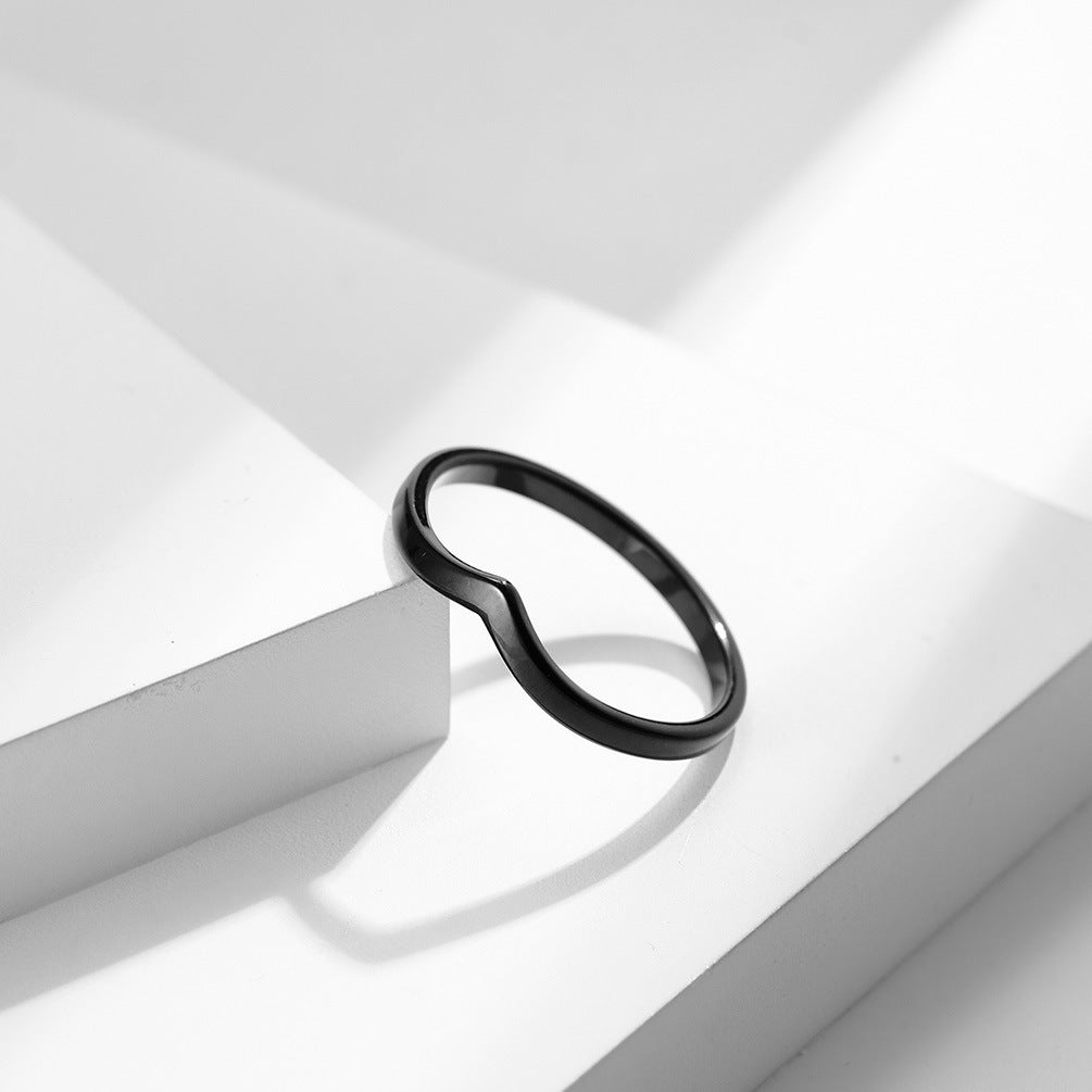 Planderful Titanium Steel Ring For Women Minimalist Plain Band With Geometric Heart Accent Glossy Finish