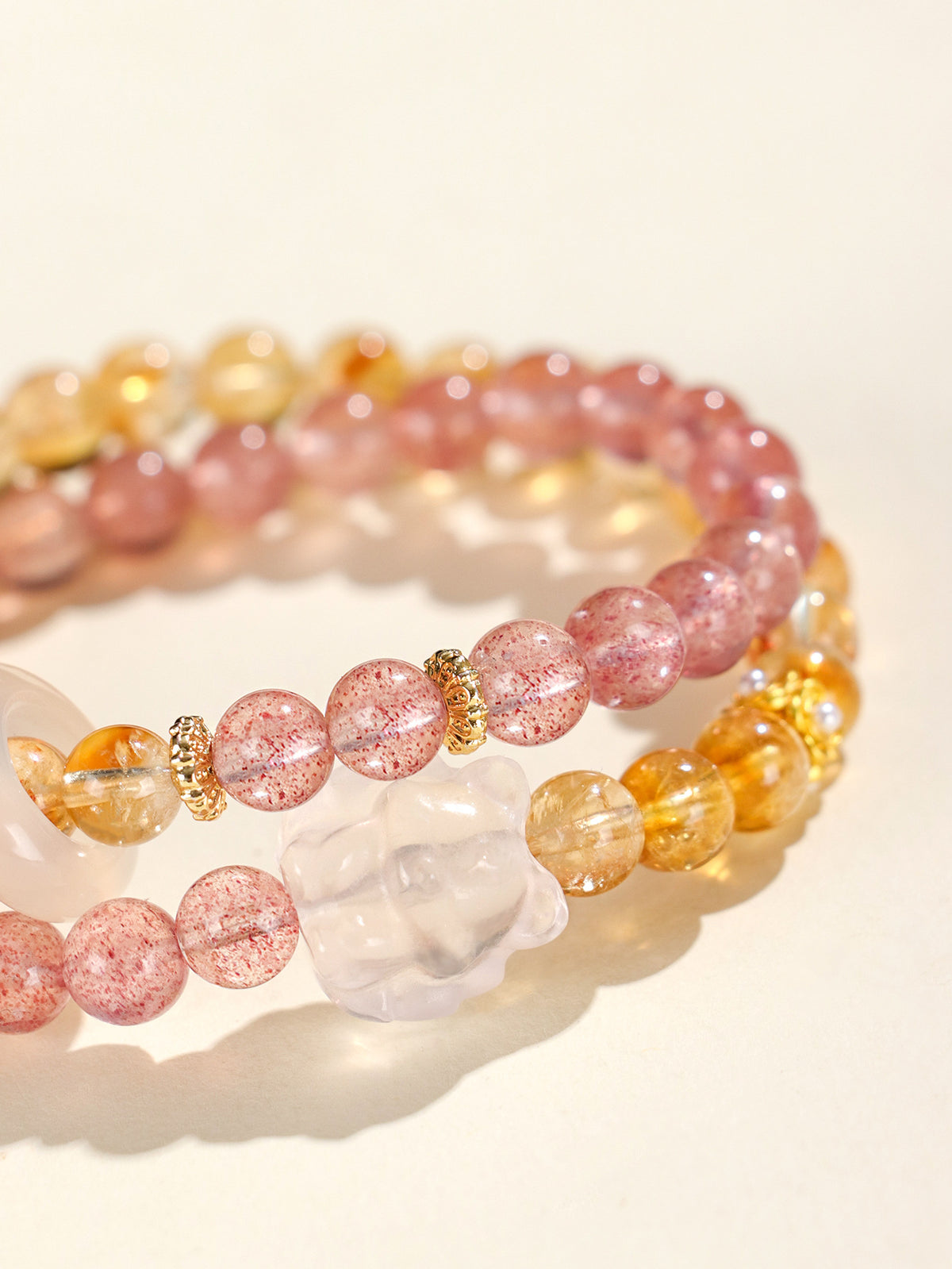 Strawberry Quartz Crystal Nine-Tailed Fox Bracelet