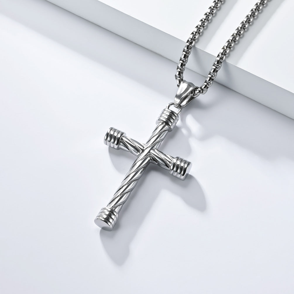 Planderful Titanium Steel Cross Necklace For Men Twisted Line Pendant Hip Hop Punk Style
