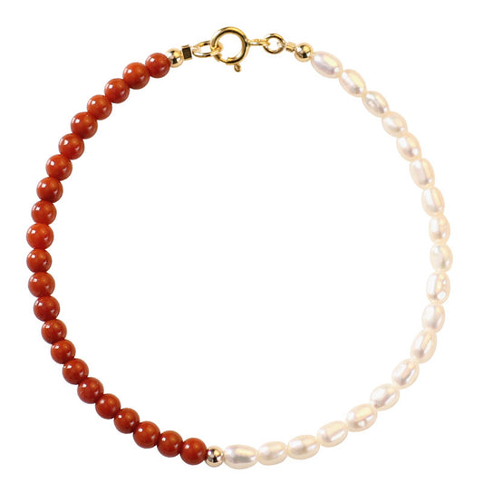 Chinese Style Red Agate and Pearl Bracelet for Women by Planderful Collection