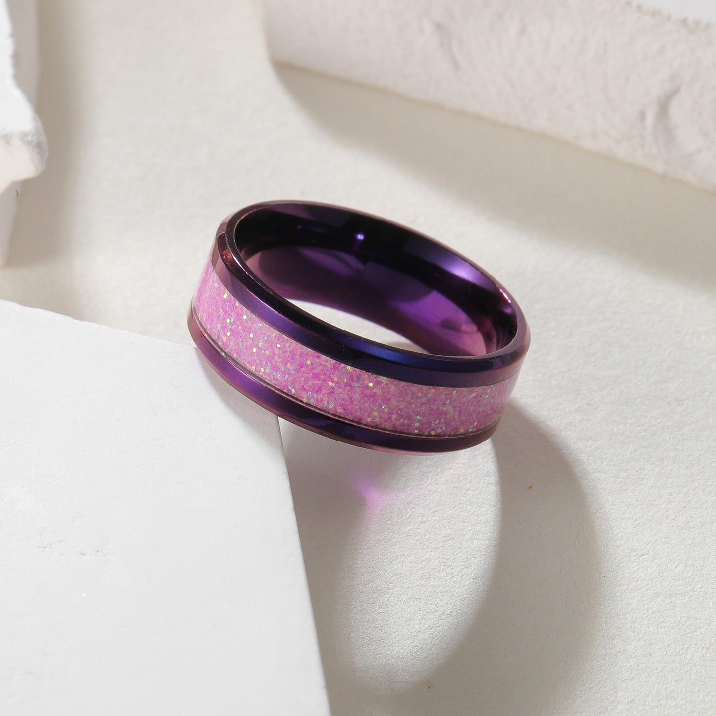 Planderful Mens Purple 8mm Titanium Steel Ring Fade Free