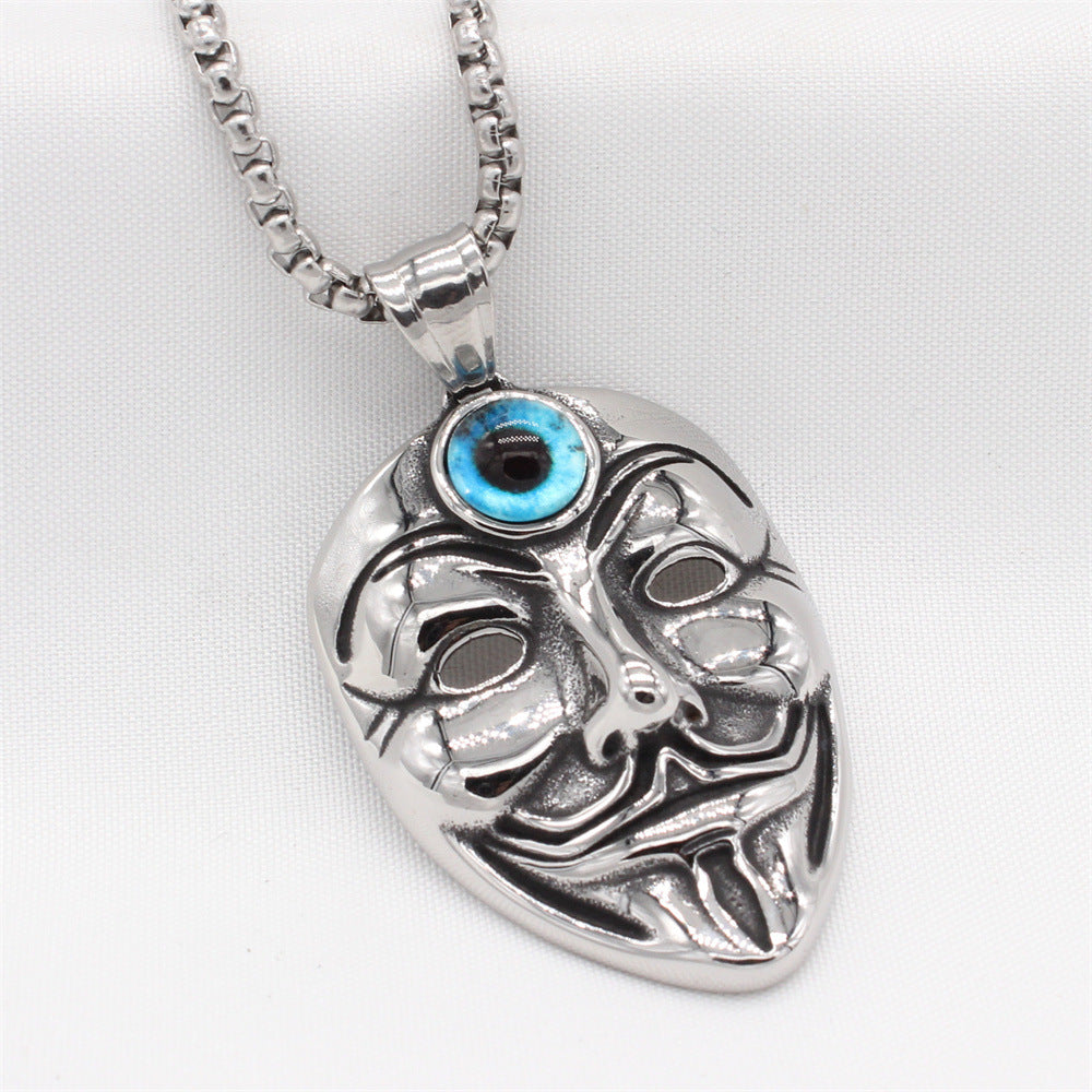 V-Shaped Punk Titanium Steel Face Mask Pendant for Men - European and American Style