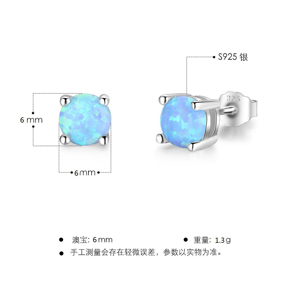 Planderful Jewelry Blue Opal Stud Earrings Sterling Silver
