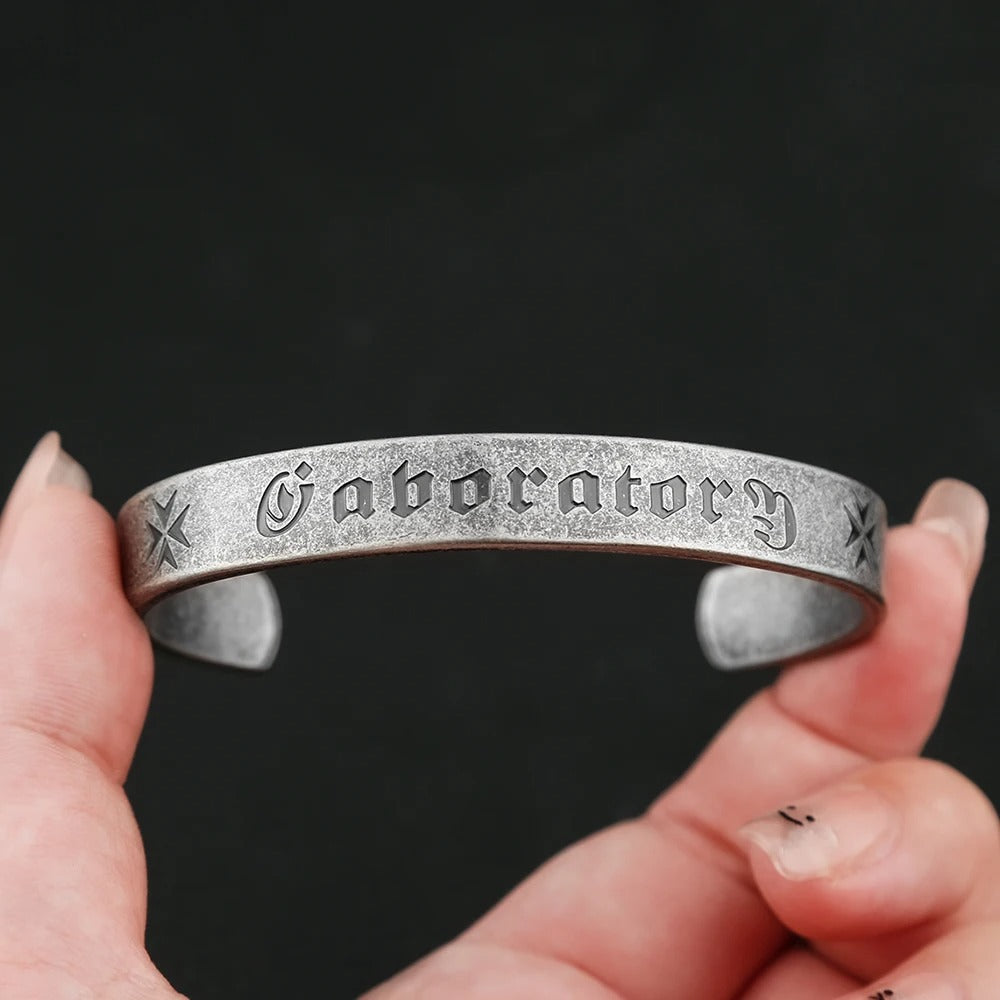 Planderful Stainless Steel Heart Meridian Open Bracelet Unisex Sanskrit Relief Viking Style