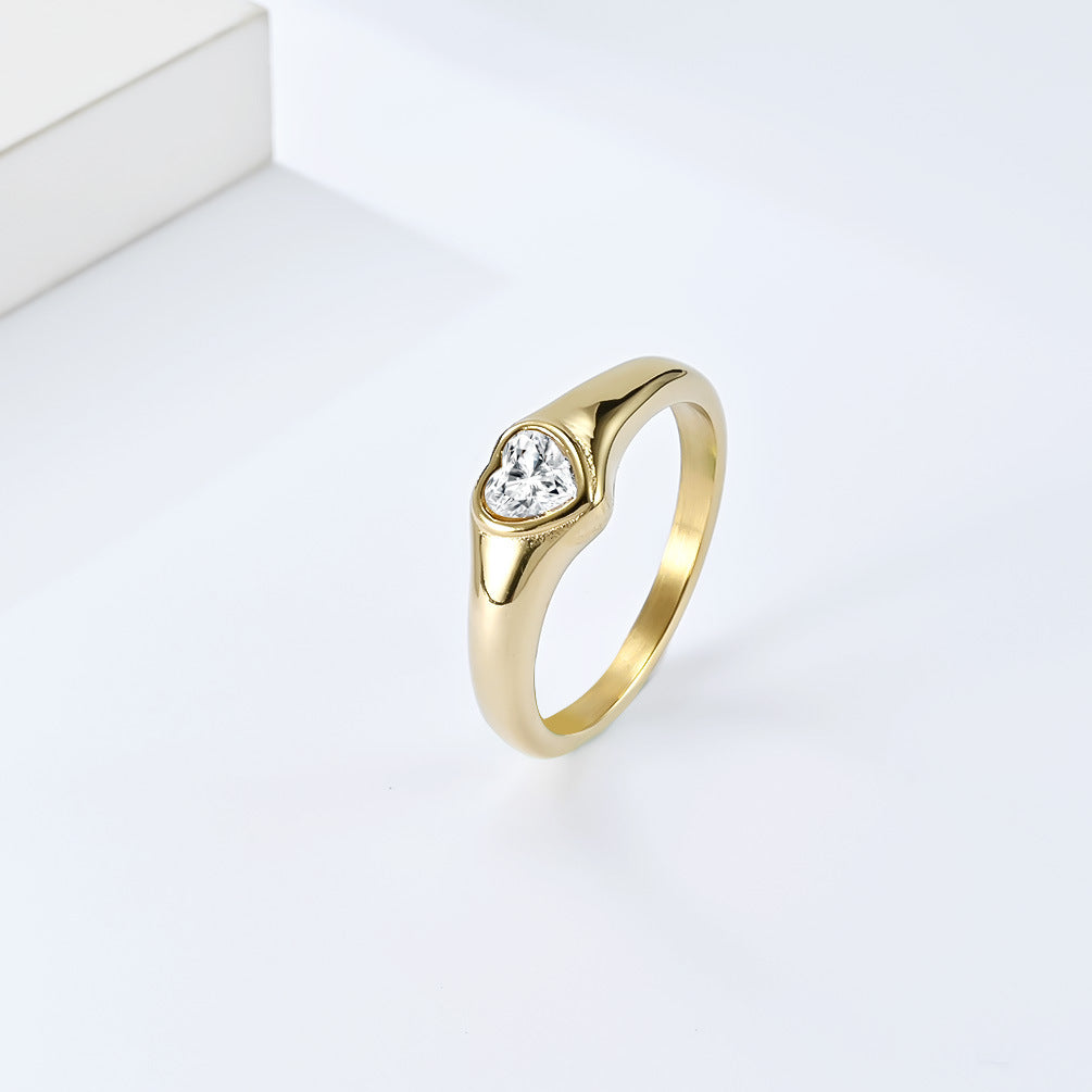 Planderful Zircon Heart Ring For Women Titanium Steel Jewelry Elegant Fashion Wedding Band