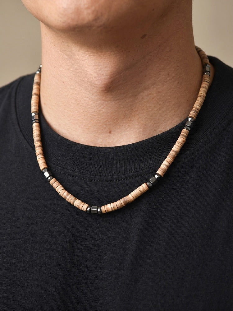 Daily Stacking Of Street Rock Wear With Stainless Steel Abacus Beads Rectangular Stone Necklace