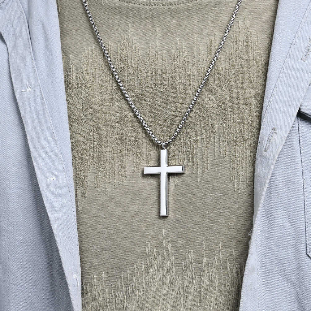 Planderful Stainless Steel Cross Pendant Necklace For Men Durable Trendy Chain Jewelry Autumn New Release