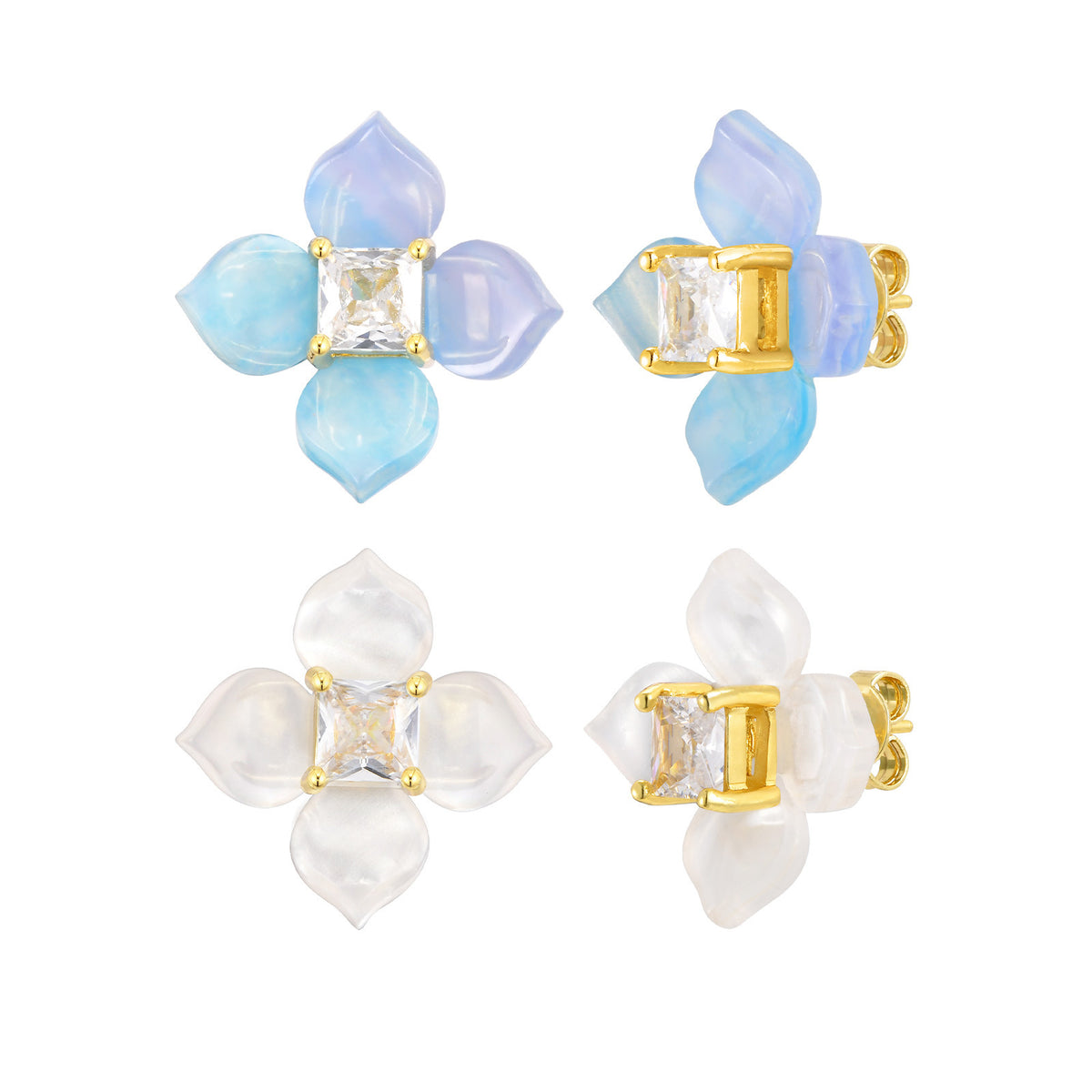 Stainless Steel Zircon Floral Earrings