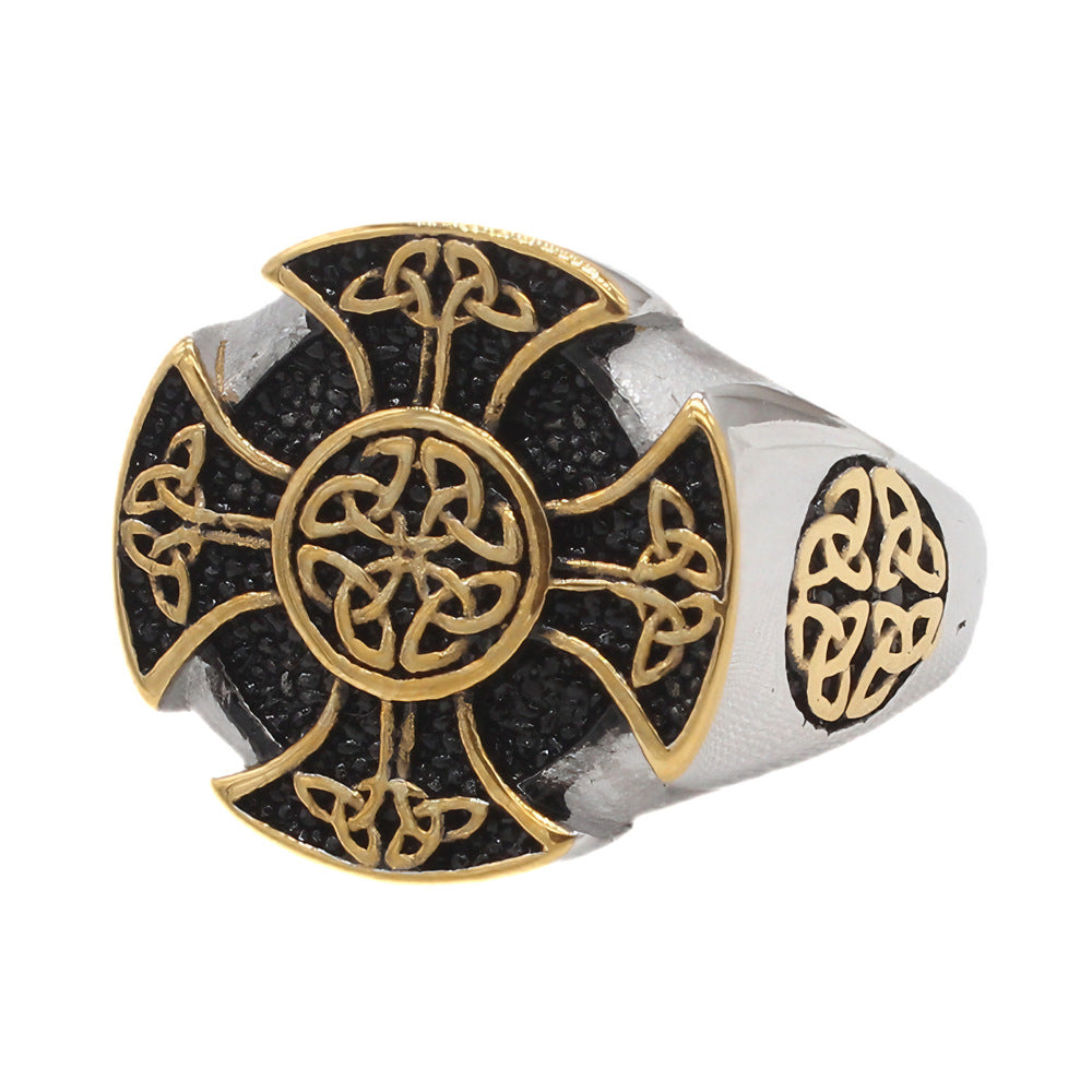 Planderful Titanium Steel Ring With Cross Viking Design Unisex Protection For Men