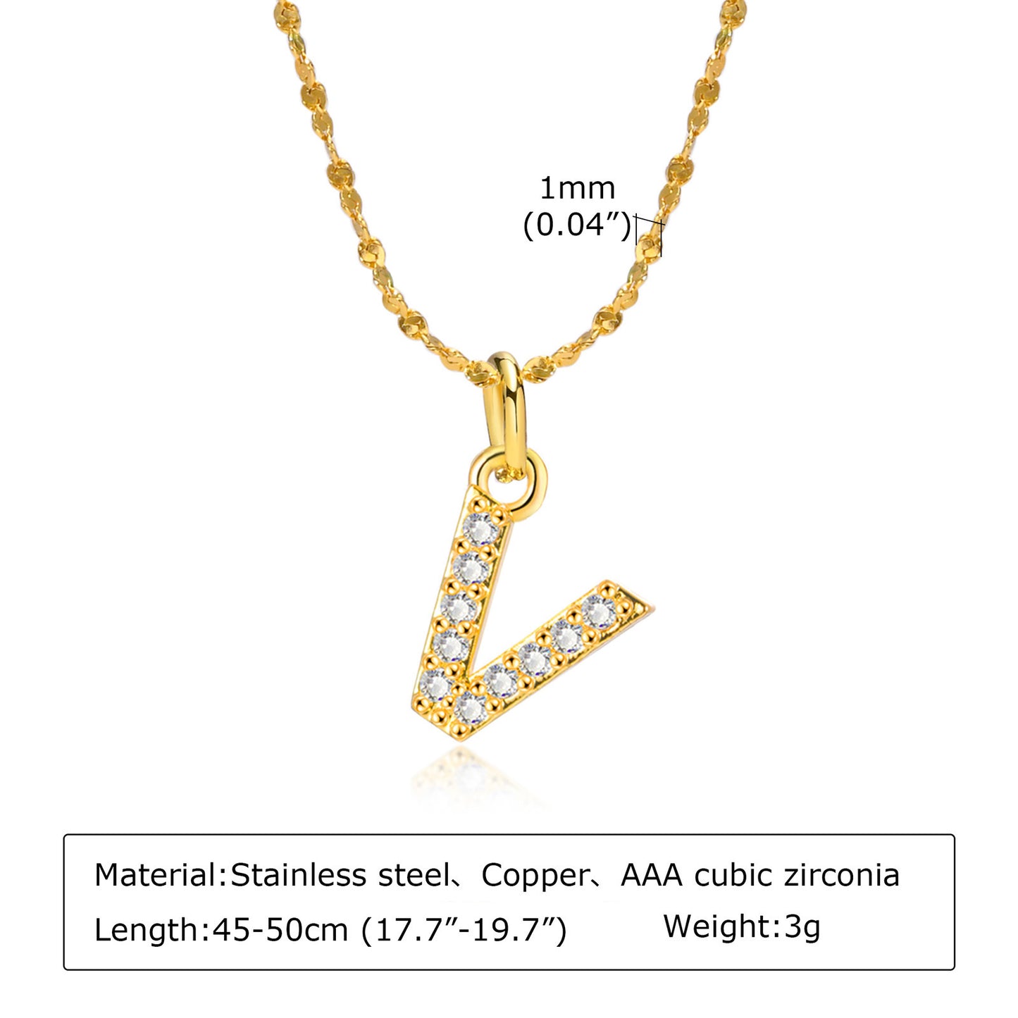 26 English Letter Stainless Steel Necklace Zircon Jewelry