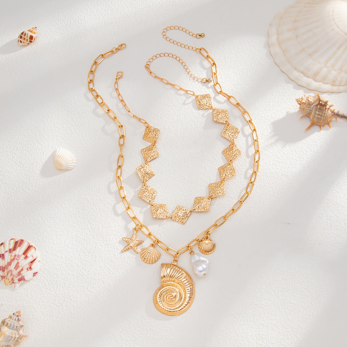 Planderful Vienna Verve Necklace – Ocean Vacation Style with Starfish and Conch Pendant