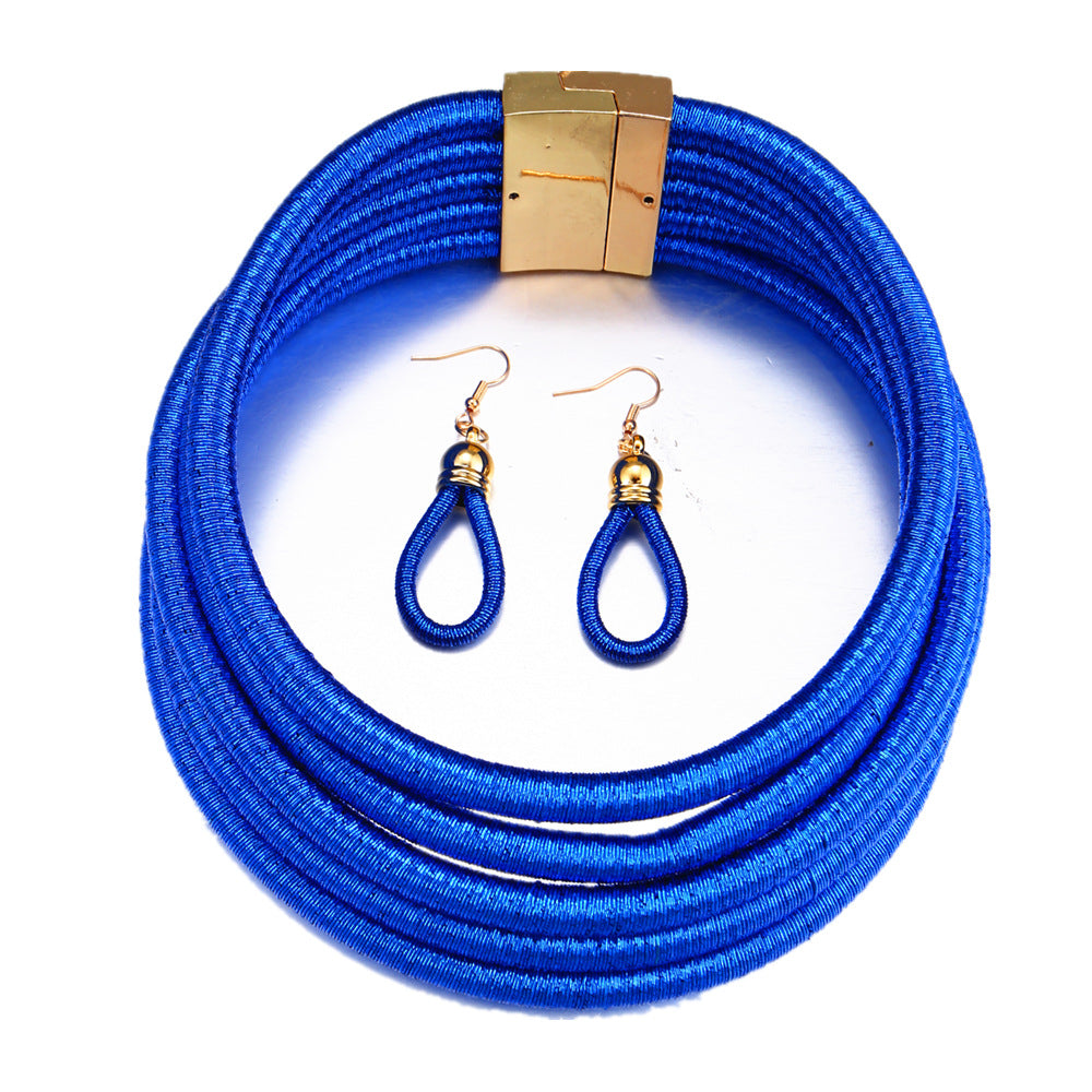 European and American Style Multi-layer Braided Black Necklace Set with Cross-border Choker - Elegant Jewelry Set