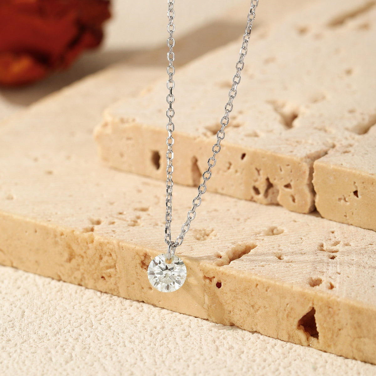 925 Sterling Silver Minimalist Moissanite Pendant Necklace