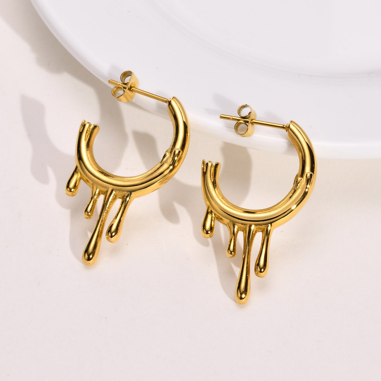 Irregular Earrings Stainless Steel Flowing Water Drop C Shaped Earrings Gold Women's Fashion