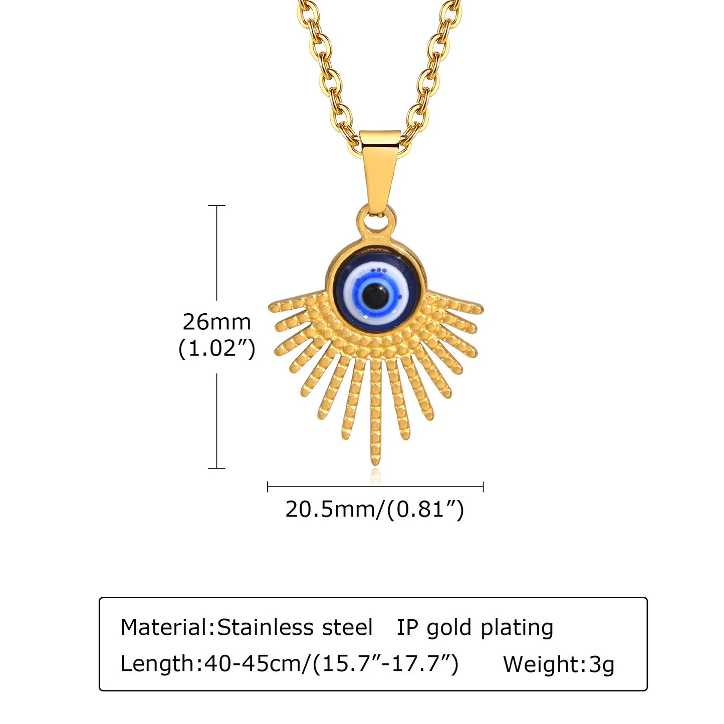 Stainless Steel Fan-Shaped Devil's Eye Gold Pendant Necklace
