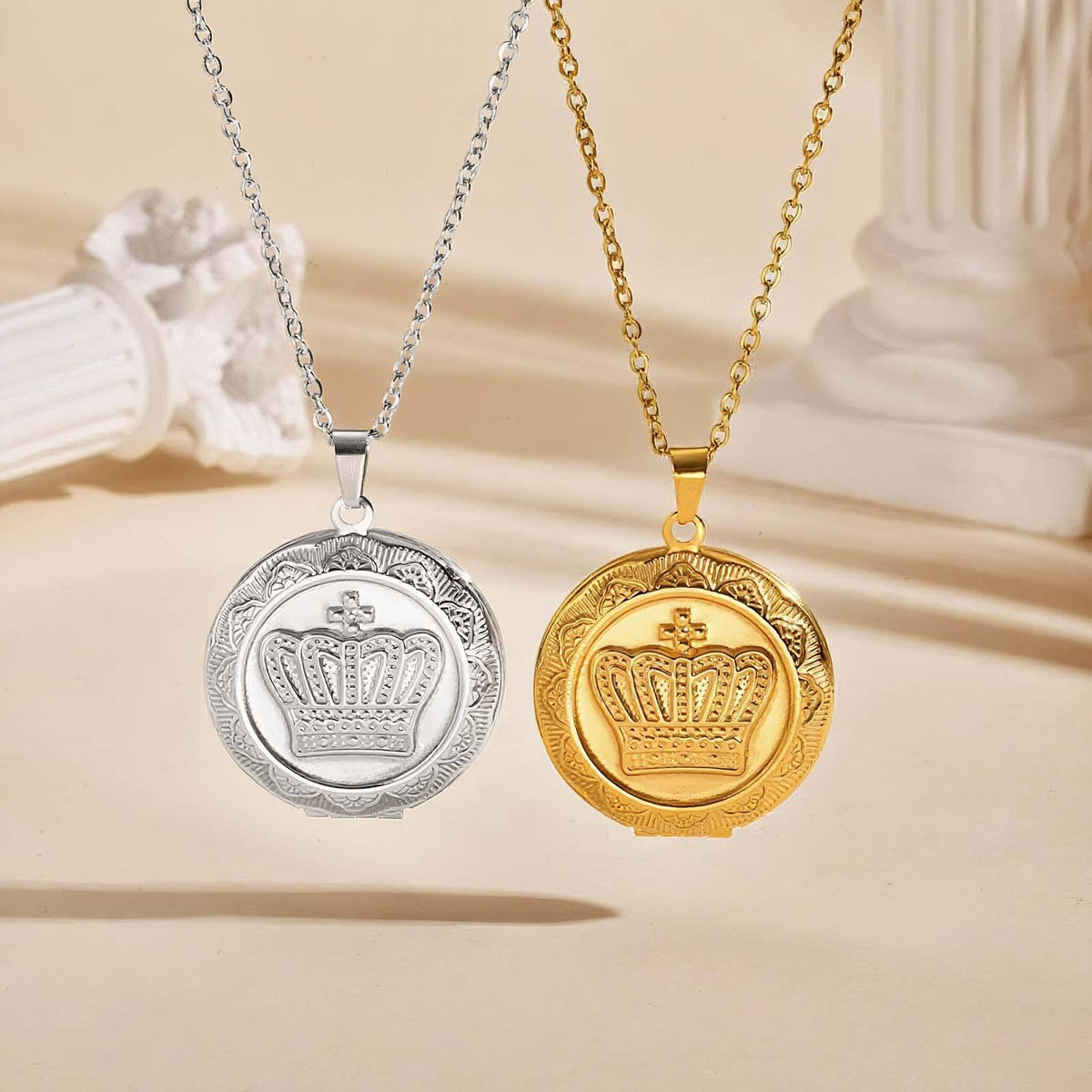 Crown Medallion Pendant — Silver or Gold