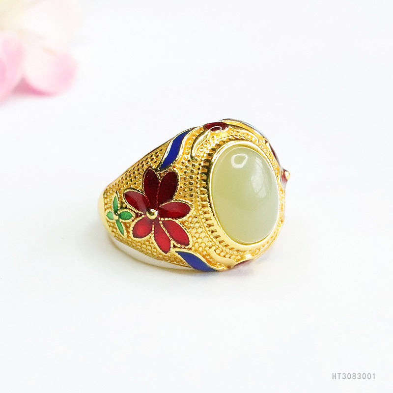 Qingshui Hetian Jade Flower Ring