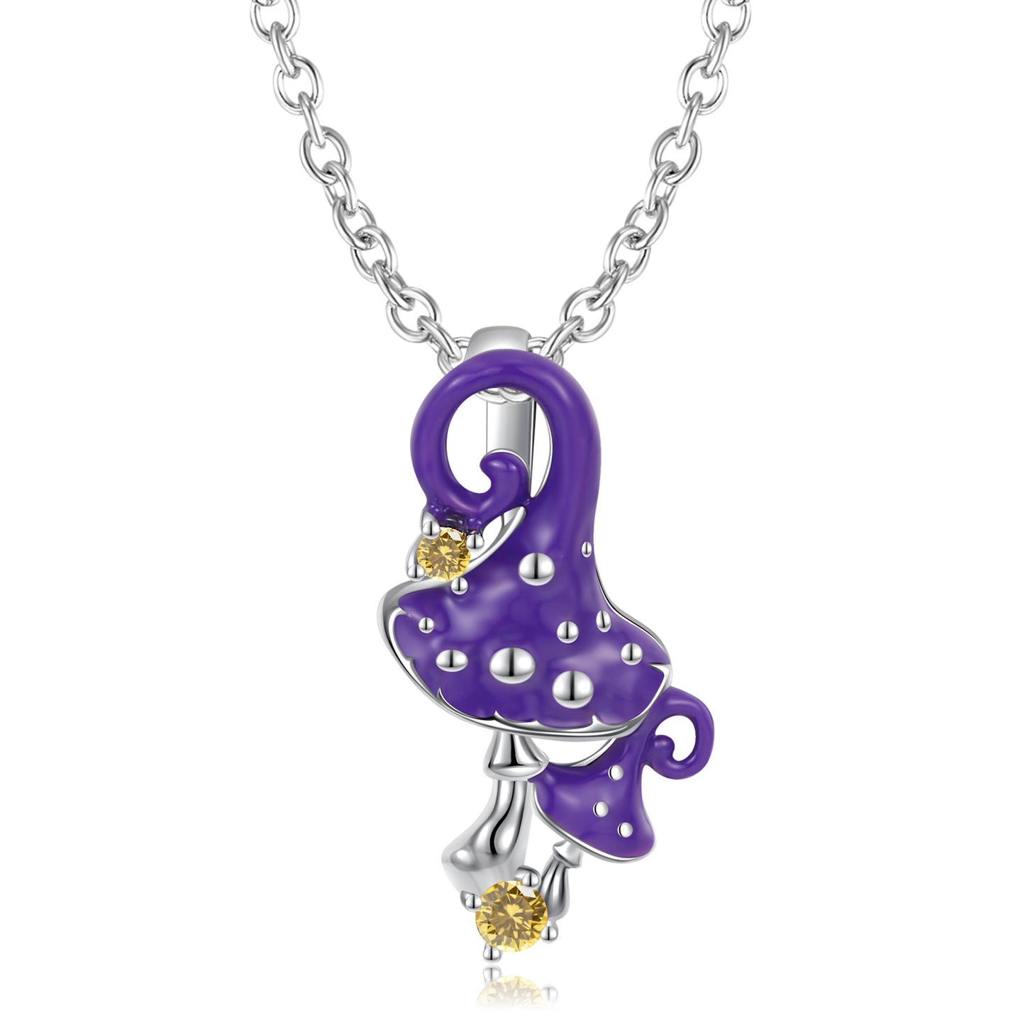 Halloween Purple Poisonous Mushroom Pendant Zircon Silver Necklace
