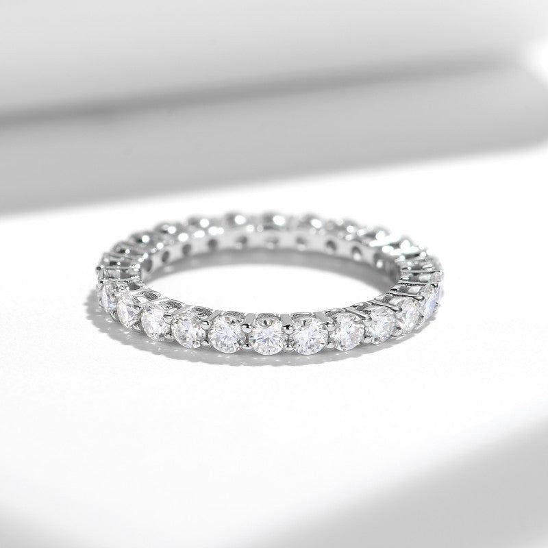 Planderful Moissanite Ring 2.5mm Row Sterling Silver 18K Gold Plated Sparkling Versatile Stacking Wedding Band For Her