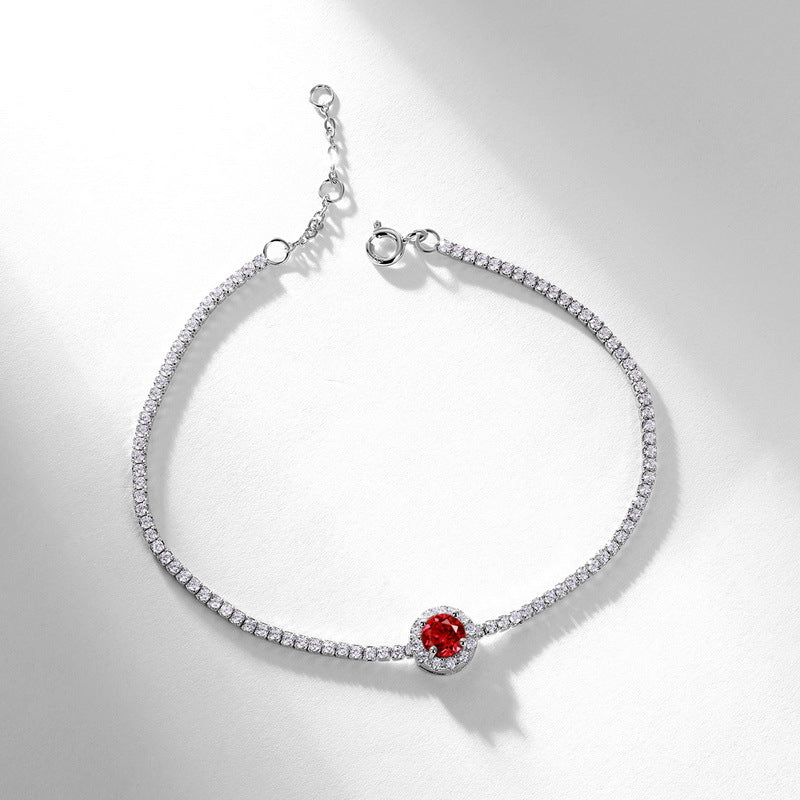 S925 Sterling Silver Lab-Grown Gemstone Round Bracelet