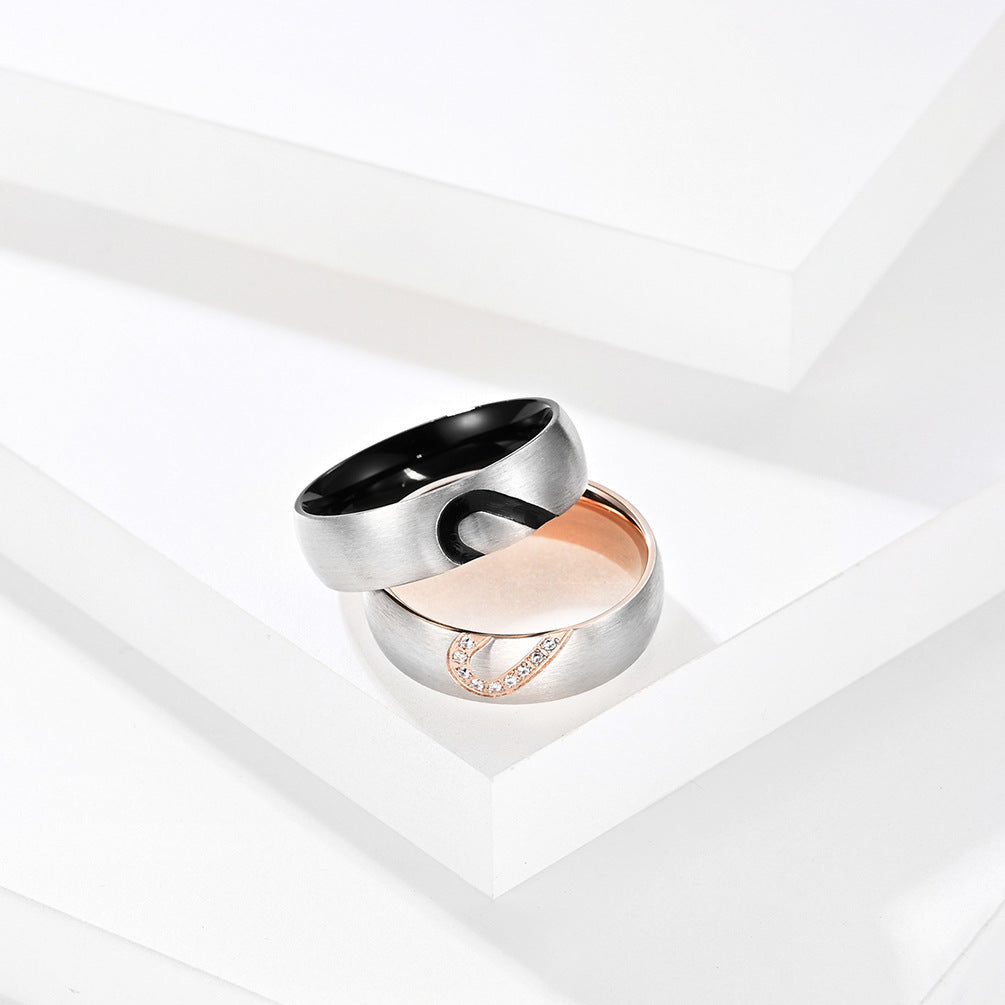 Zircon Heart-Shaped Stainless Steel Couple Ring – Marriage Proposal Engagement Love Zircon