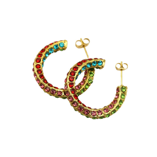 Planderful Everyday Genie Gold Plated Dense Inlaid Colored Zircon Earrings Versatile For Trendsetting Influencers