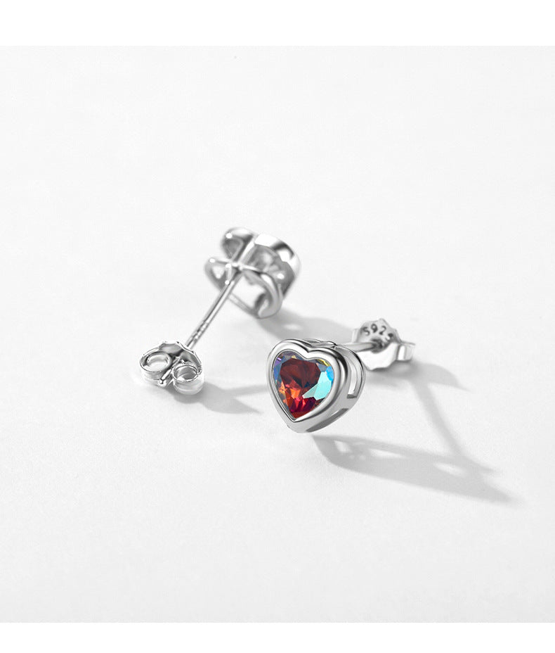 Colorful Love Zircon Heart-Shaped Silver Earrings