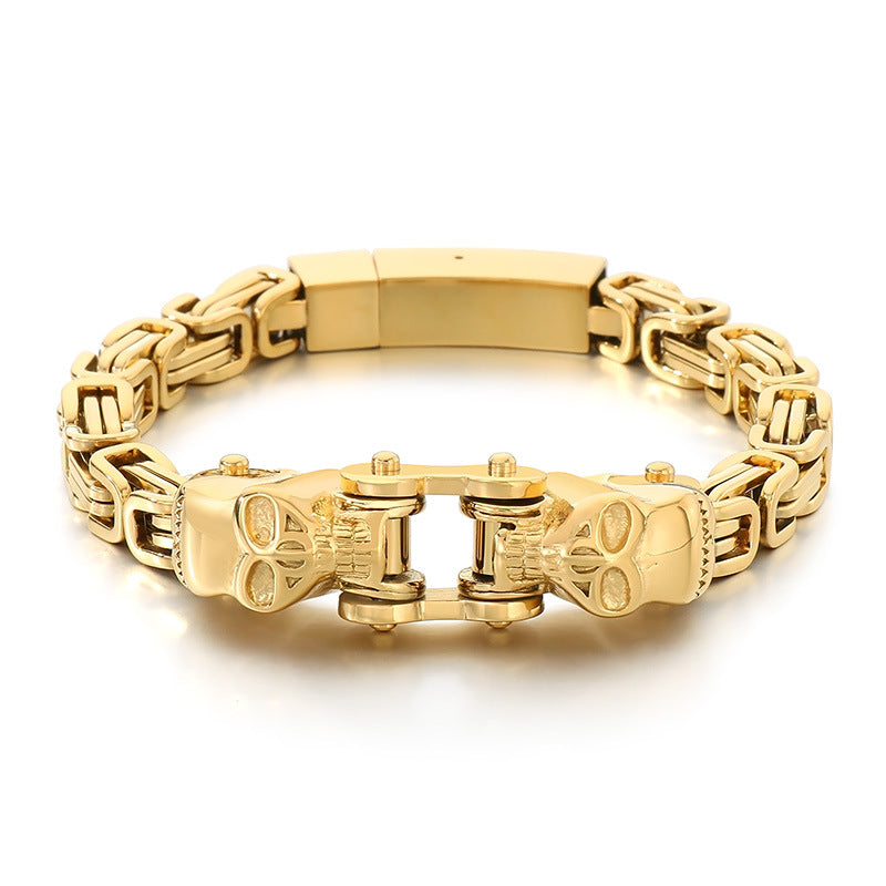 Planderful Titanium Skull Imperial Chain Mens Bracelet