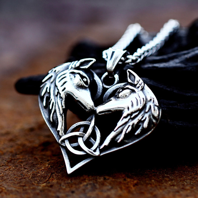 Celtic Knot Odin Double-Headed Wolf Pendant in Titanium Steel for Men