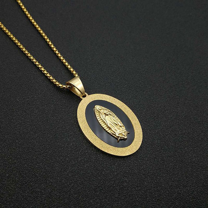 Planderful Everyday Genie Hip Hop Jewelry Stainless Steel Sand Pressed Oval Pendant Necklace For Streetwear Fans