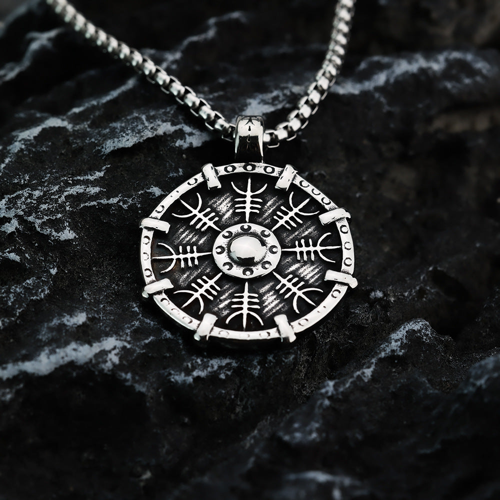 Nordic Vintage Viking Men's Pendant Compass Shield Necklace