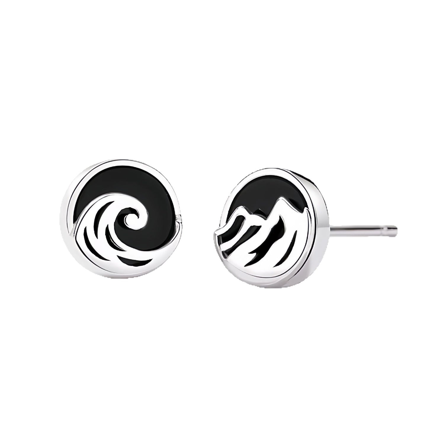 999 Silver Mountain Sea Stud Earrings for Couples Gift