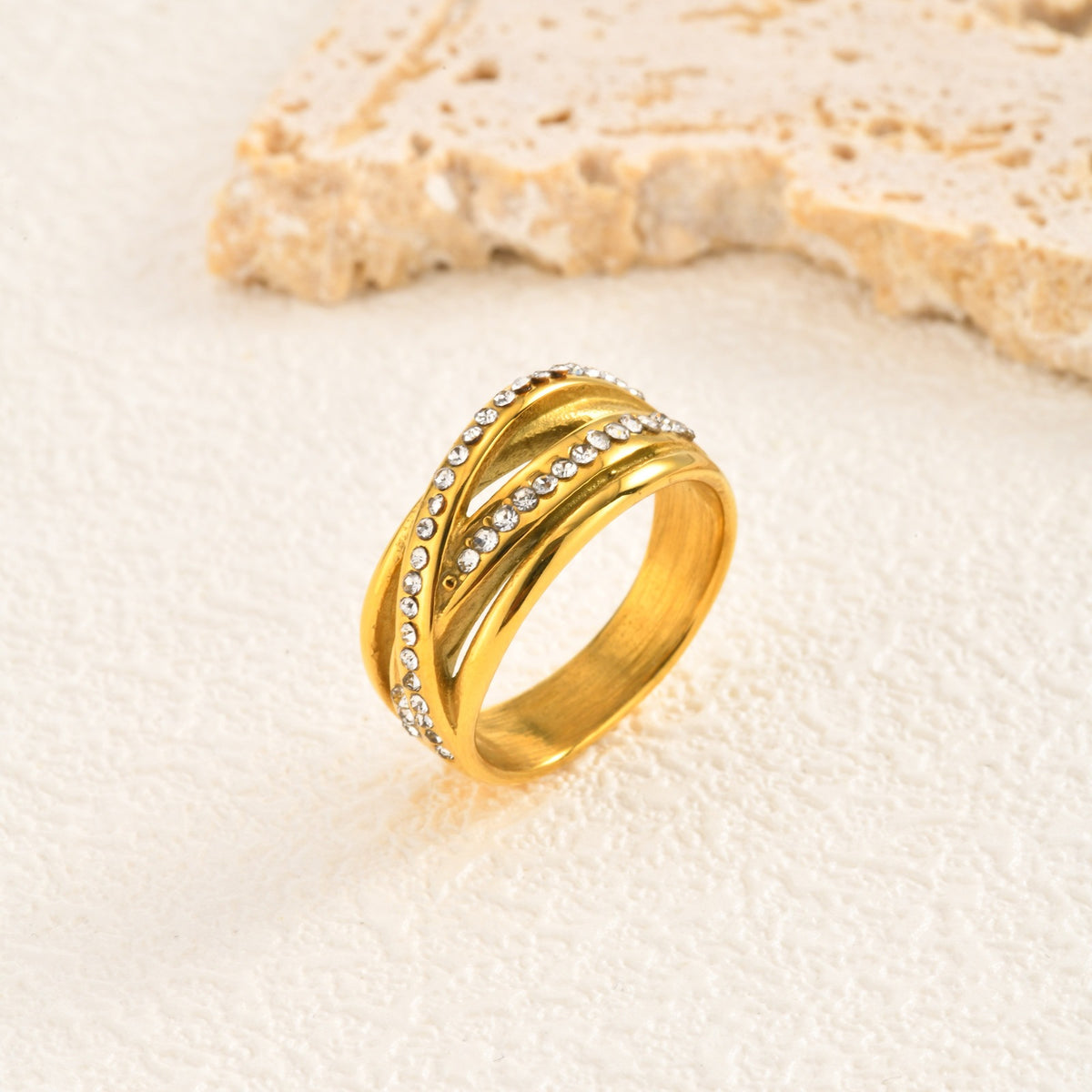 Staggered Birdcage Ring Women's Index Finger Stainless Steel Zircon