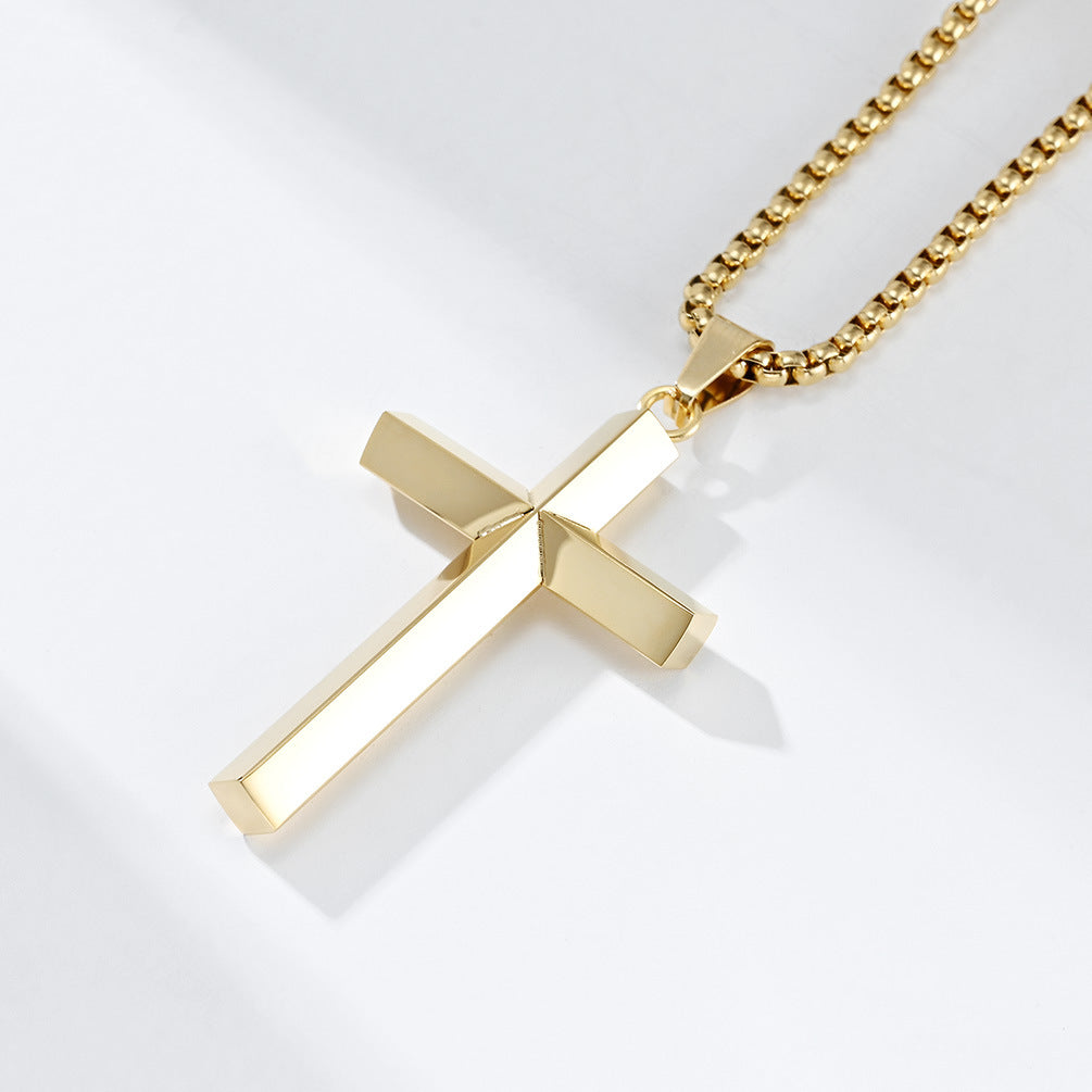 Planderful Titanium Steel Beveled Rhombus Cross Pendant Necklace For Men Durable Everyday Wear