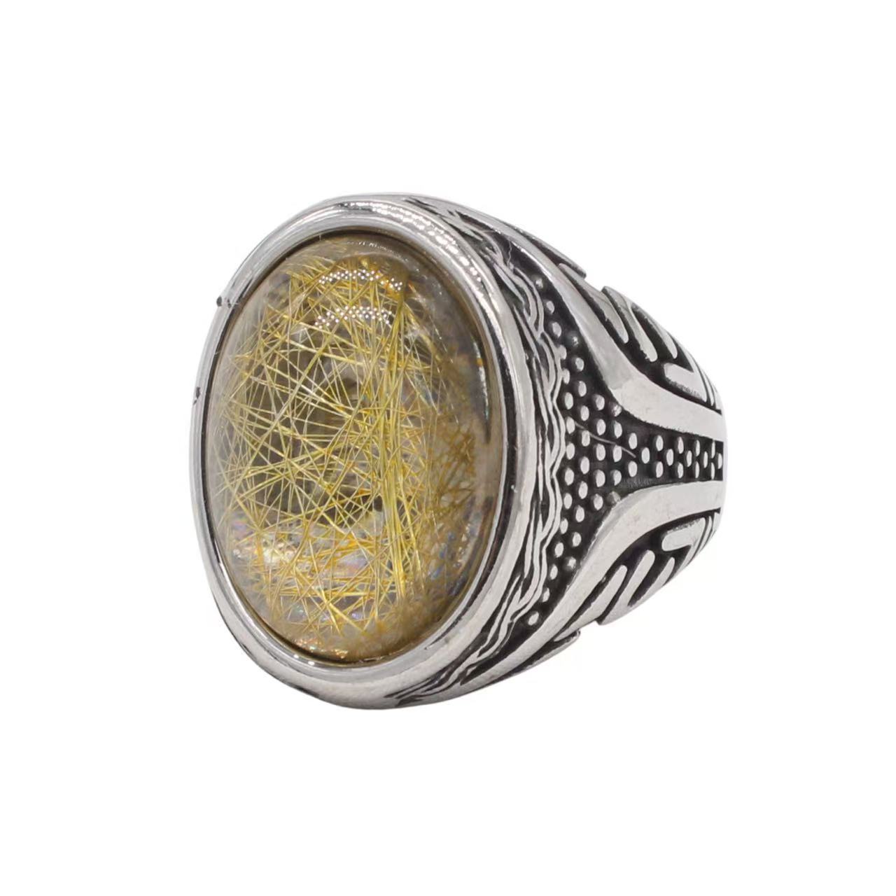 Planderful Jewelry Crystal Stone Ring Steel Ring In Retro European American Style For Everyday Wear