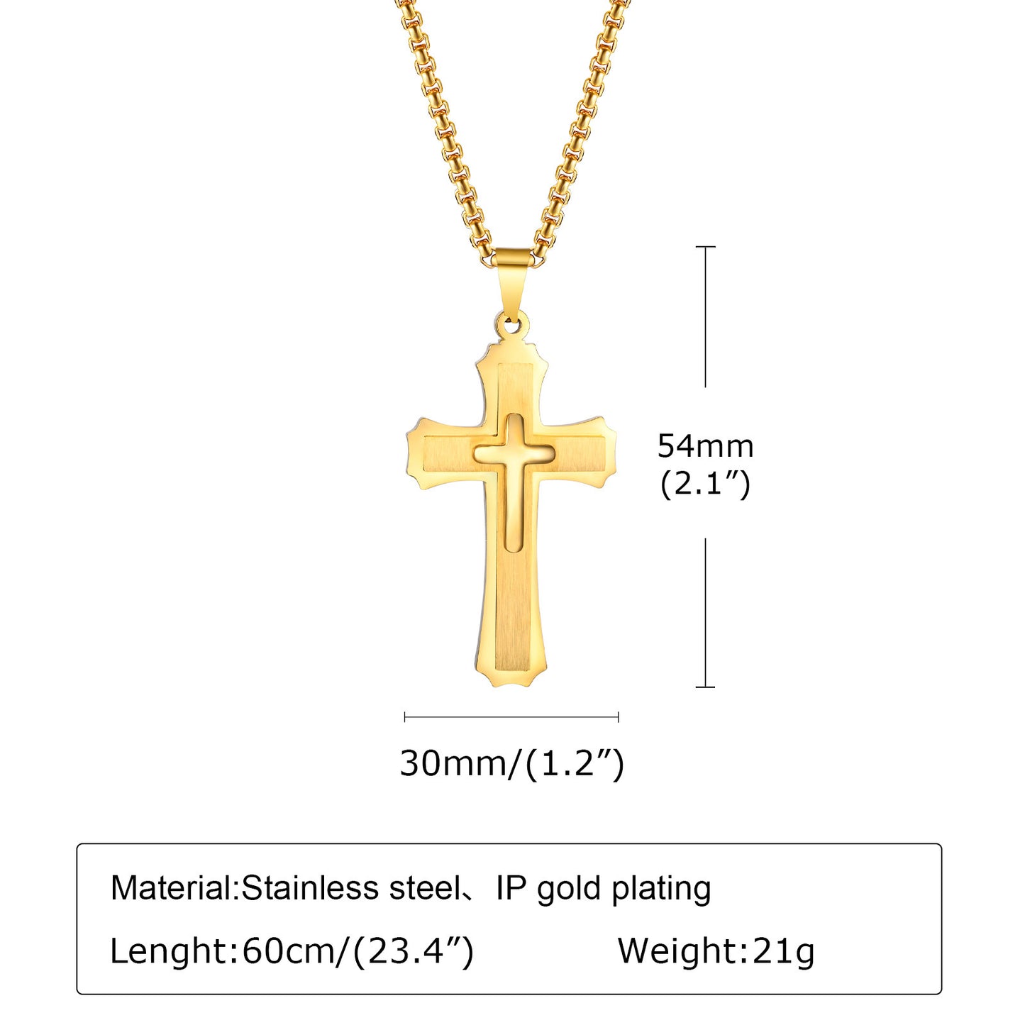 Jewelry European And American Accessories Stainless Steel Three Layer Cross Pendant Necklace For Men