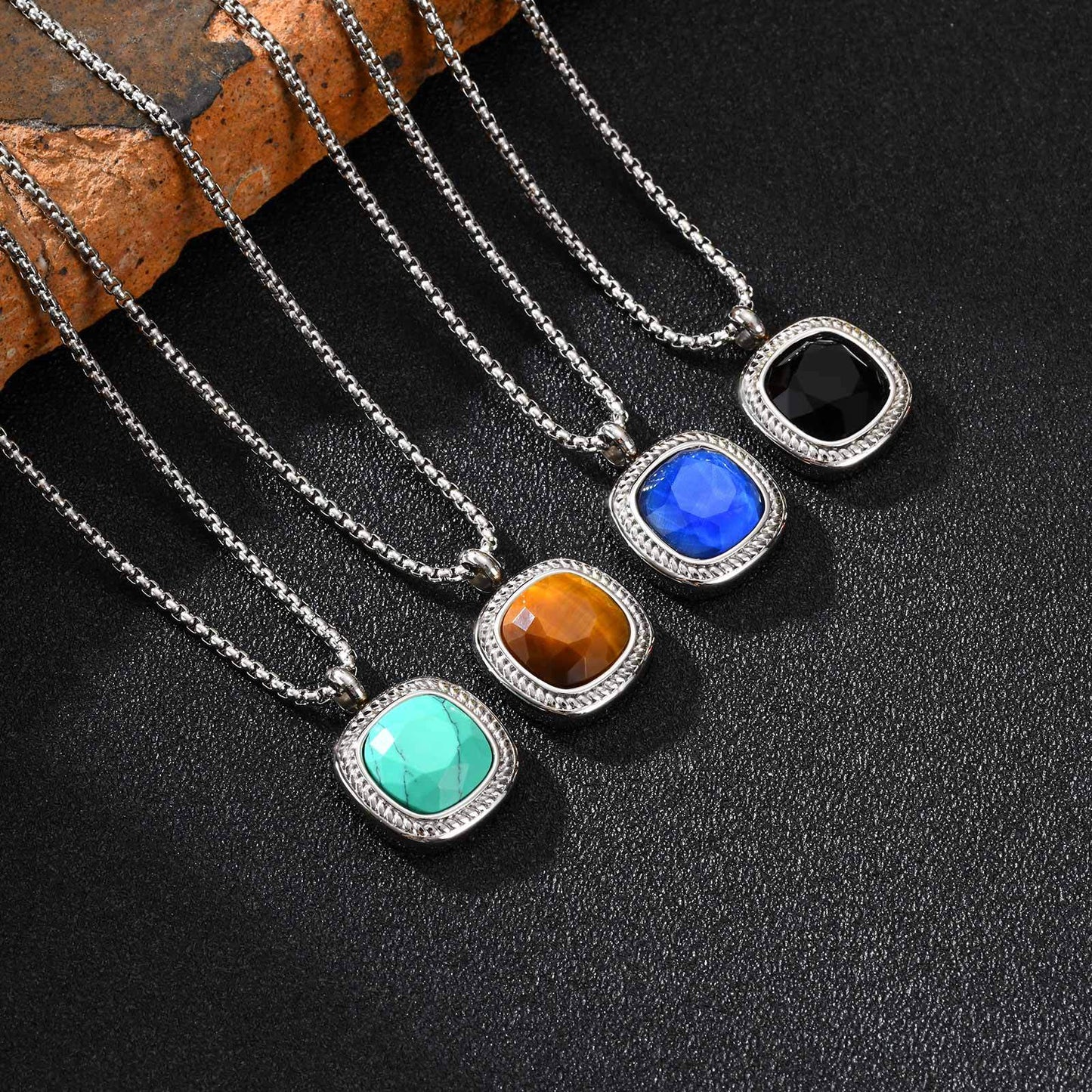 Planderful Titanium Steel Square Pendant for Men Versatile