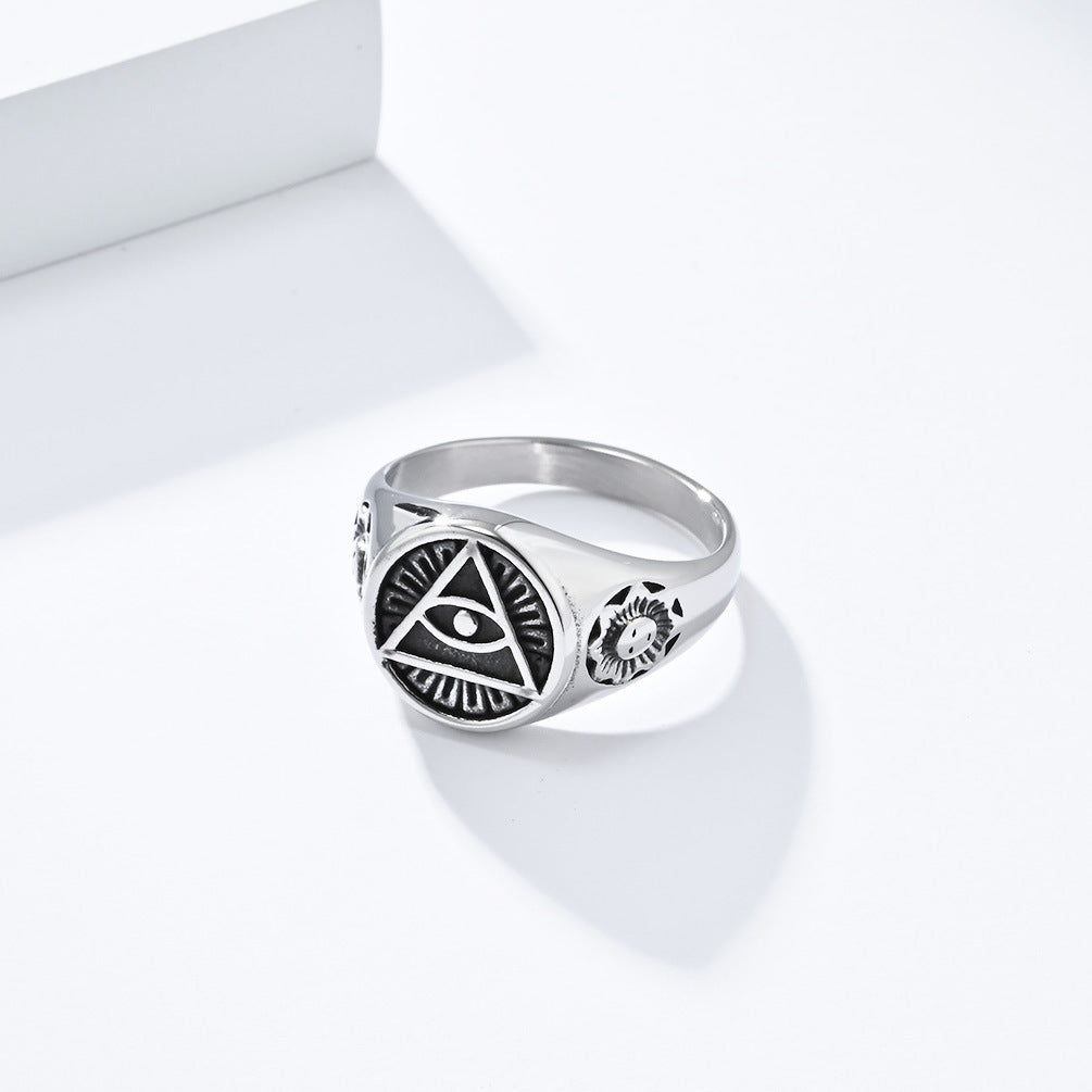Planderful Titanium Steel Devil Eye Triangle Ring For Men Punk Horus Eye Jewelry Durable