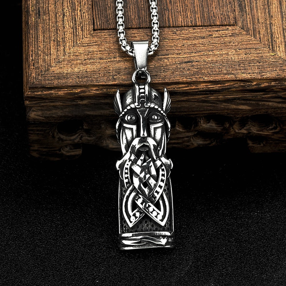 European And American Jewelry Wholesale Titanium Steel Pendant Men's Stainless Steel Necklace Retro Viking Odin Portrait