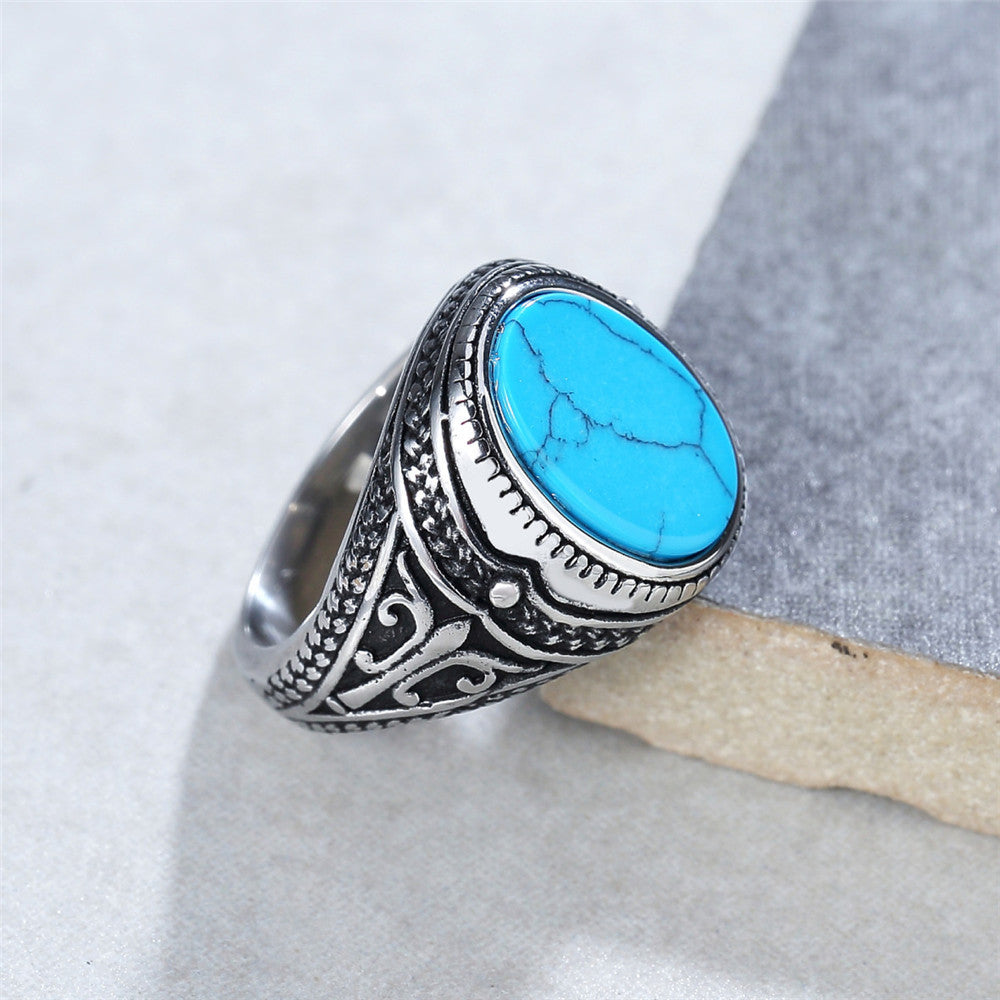 Planderful Everyday Genie Blue Turquoise Titanium Steel Ring For Men Unisex Fashion Accessory