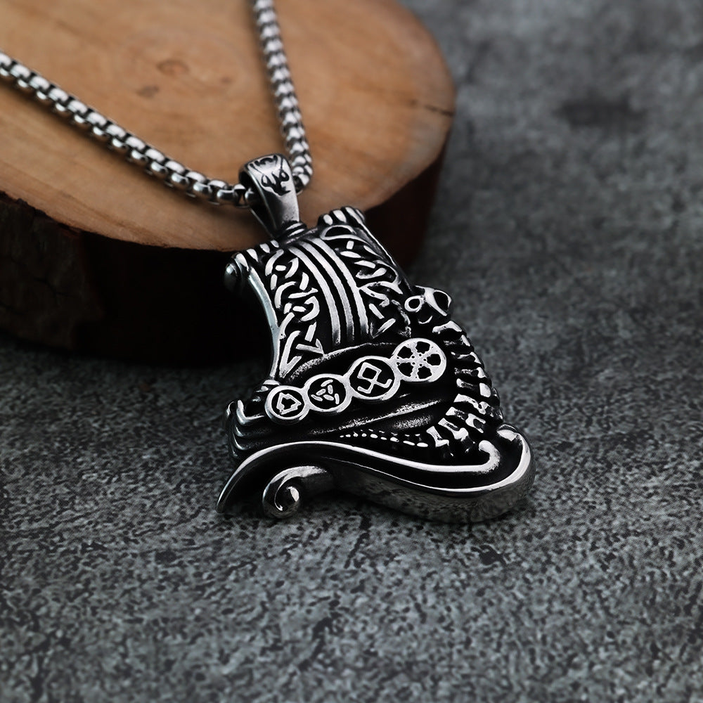 Nordic Viking Ship Personalized Men's Pendant Necklace Jewelry