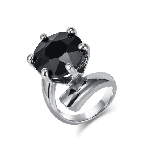 Planderful Unisex Titanium Steel Zircon Ring Plated 18K Gold Exaggerated Personality Everyday Genie Jewelry