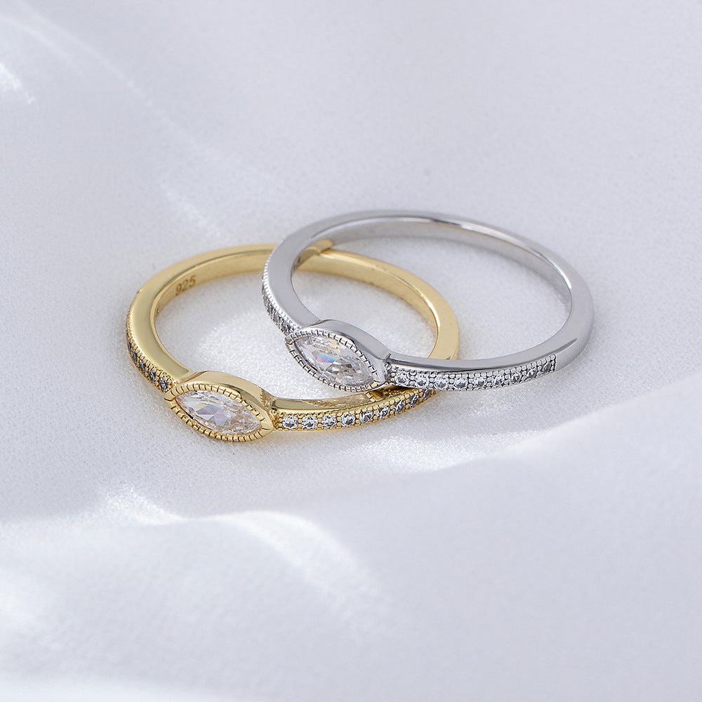 Japanese S925 Sterling Silver Horse'S Eye Zircon Ring Exquisite Zircon Tail Ring Hand
