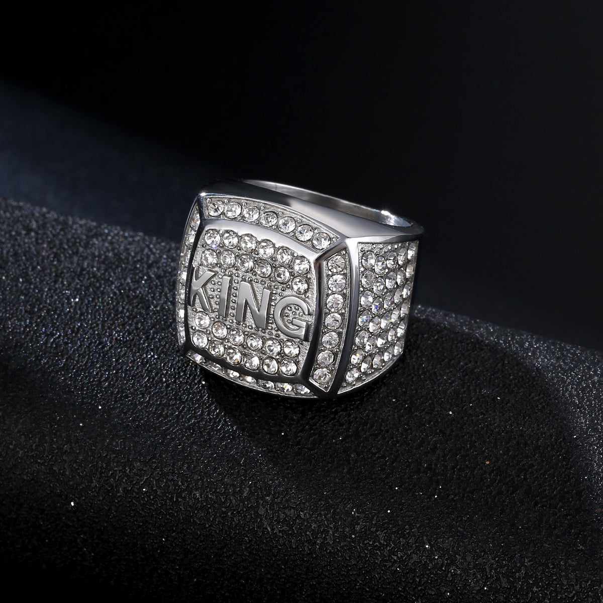 Planderful Hip Hop Ring King Unisex Stainless Steel Gold Plated Zircon Jewelry Protection Statement